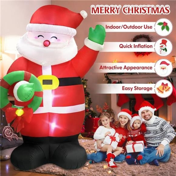 8 FT Christmas Inflatables Santa Claus Holding Garland Outdoor, Build in LED - Picture 4 of 6